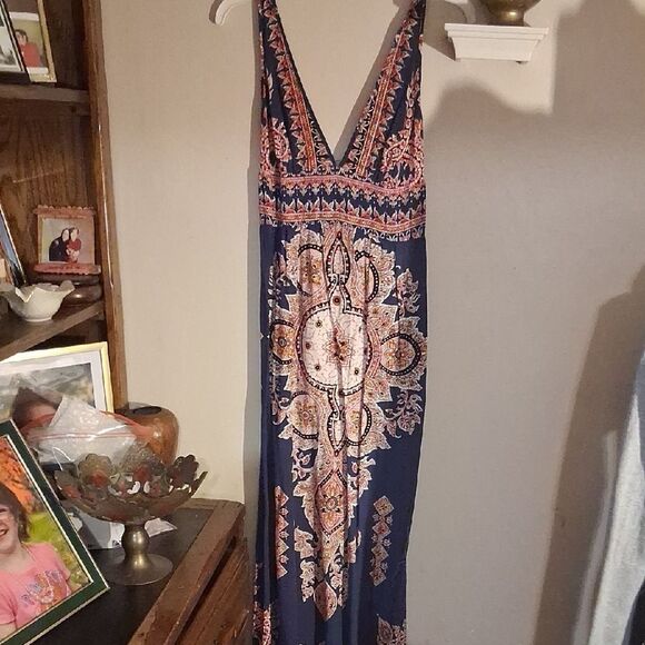 ANGIE Navy and Orange Bohi Maxi Dress Size Medium - Picture 1 of 11